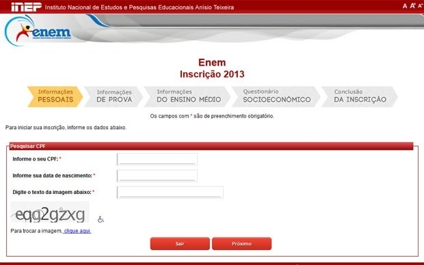 Site para inscrio do Enem est no ar (Foto: Reproduo)
