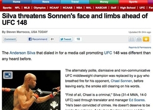 USA Today ressalta as ameaas do campeo dos UFC (Foto: reproduo USA Today)