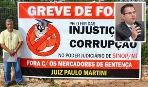 O fazendeiro Arantes, que fez greve de fome, acusou o juiz Martini (dest.) de vender sentena