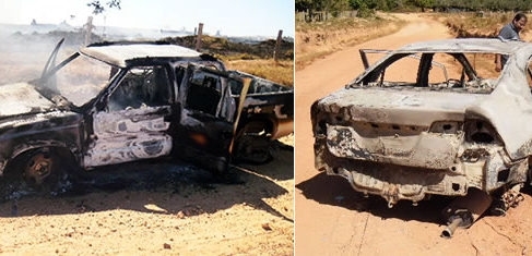 Automveis usados na fuga foram incendiados aps roubo a banco em Mato Grosso