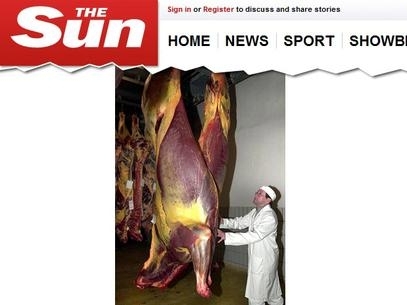 O jornal The Sun divulgou uma foto de um abatedouro de carne de cavalo na Frana