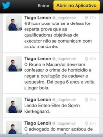 Em seu Twitter pessoal, o defensor disse que Bruno e Macarro deveriam confessar o crime