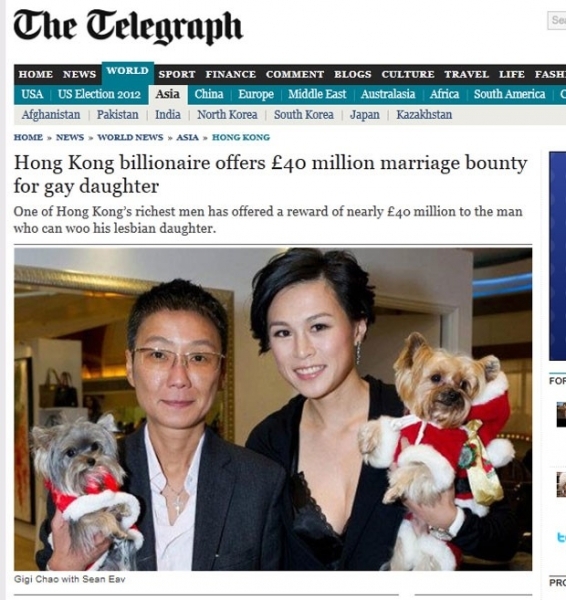 Bilionrio de Hong Kong est oferecendo cerca de US$ 65 milhes para o homem que se casar com sua filha lsbica. (