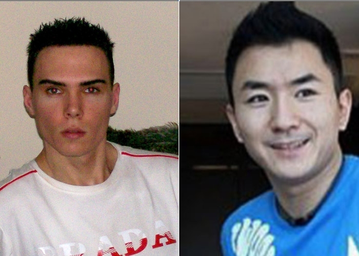 O ator porn Luka Rocco Magnotta (esquerda)  acusado de ter esquartejado e comido o estudante chins Jun Lin (direita)