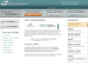 Site do Sisu abriu as inscries na madrugada desta segunda-feira (18). 