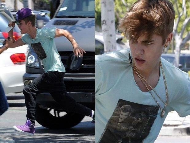 Justin Bieber ficou irritado com um paparazzo no ltimo domingo (27)