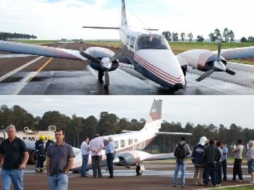 Avio particular seguia para Cuiab (MT). Trem de pouso dianteiro falhou aps a decolagem e pouso de emergncia foi real