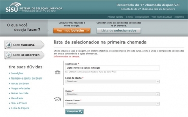 No site do Sisu  possvel ver lista de aprovados por curso e instituio 