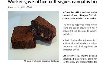 Funcionria de empresa canadense distribuiu por engano brownies com maconha a colegas de trabalho