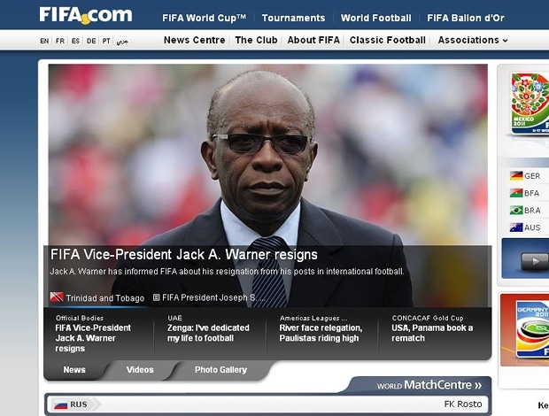 Jack Warner renuncia cargos na Fifa e na Concacaf