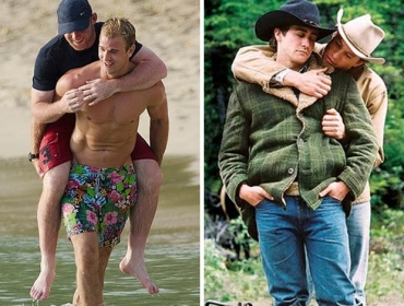 Rooney e Hart ( esquerda) e os dois vaqueiros do filme ( direita): alguma semelhana? (Foto: Editoria de Arte / Globoe