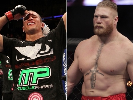 Brock Lesnar ( direita) iria enfrentar o brasileiro Cigano no UFC 131