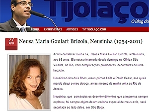 O deputado federal Brizola Neto anunciou a morte da tia em seu blog