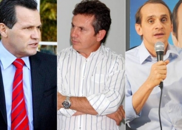 O governador reeleito Silval Barbosa e seu oponentes Mauro Mendes e Wilson Santos 